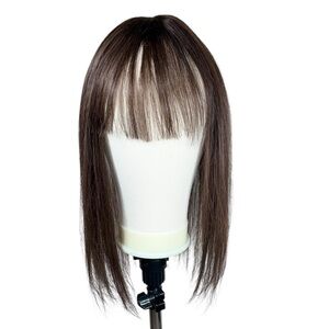 Dark Brown Human Hair Mono Base 16 Inch Hair Topper With Bangs